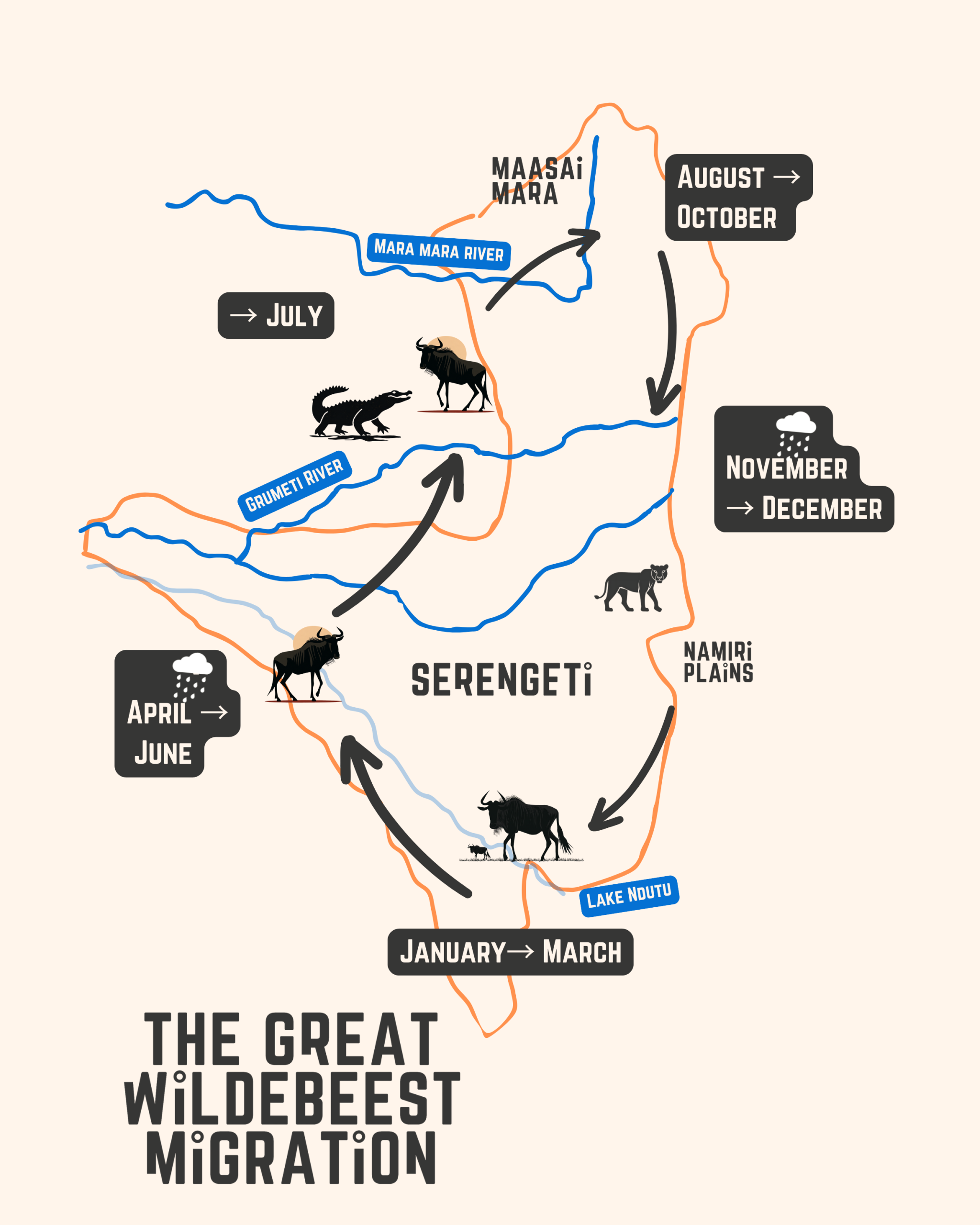 the great wildebeest migration - Tanzania & Kenya - blank background